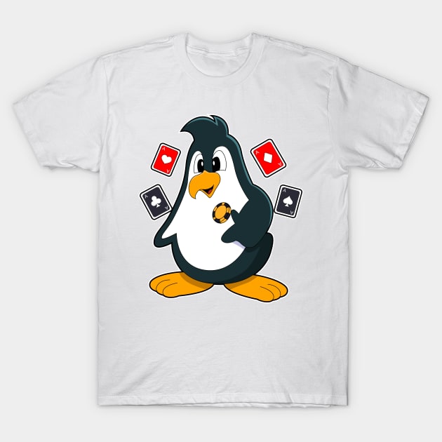 Penguin at Poker with Poker cards T-Shirt by Markus Schnabel